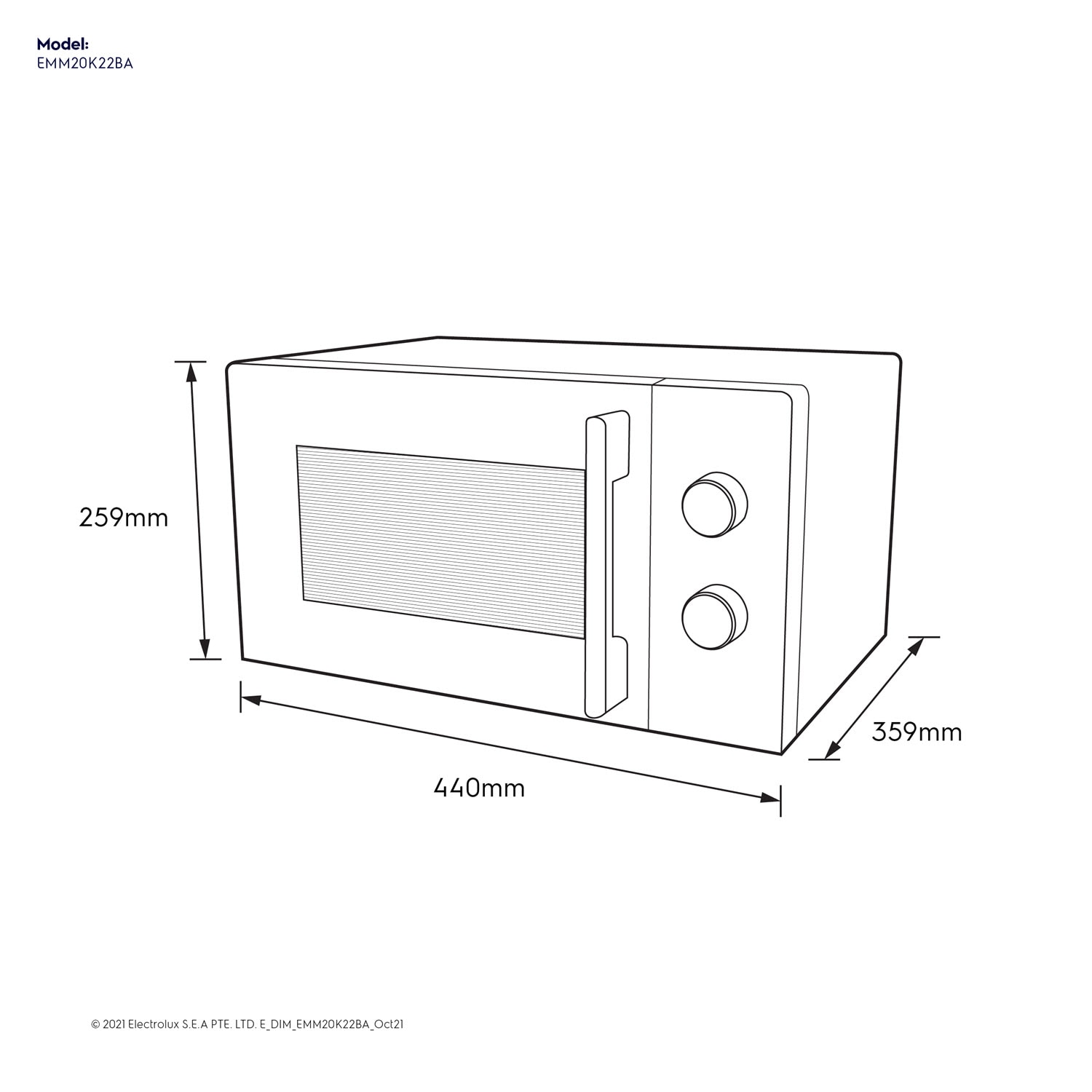 Microwave Oven Freestanding 20L - EMM20K22BA | Electrolux Indonesia